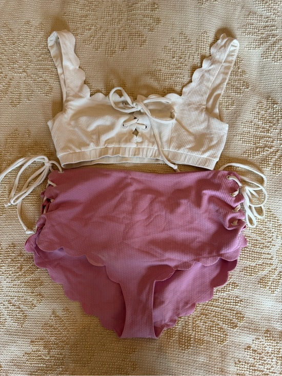 Marysia Swim Other - Marysia Lace-Up Bikini Top (medium) & Pink Scalloped High-Waist Bottoms (large